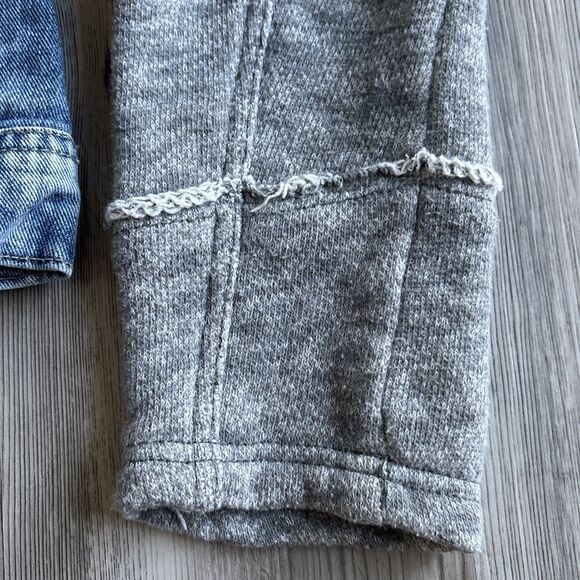 Free People Denim Distressed Hooded Jean /Knit Jacket Women's Size Medium - Picture 9 of 12